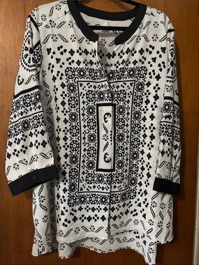 Antilia Femme Black and White Bandana Print Blouse